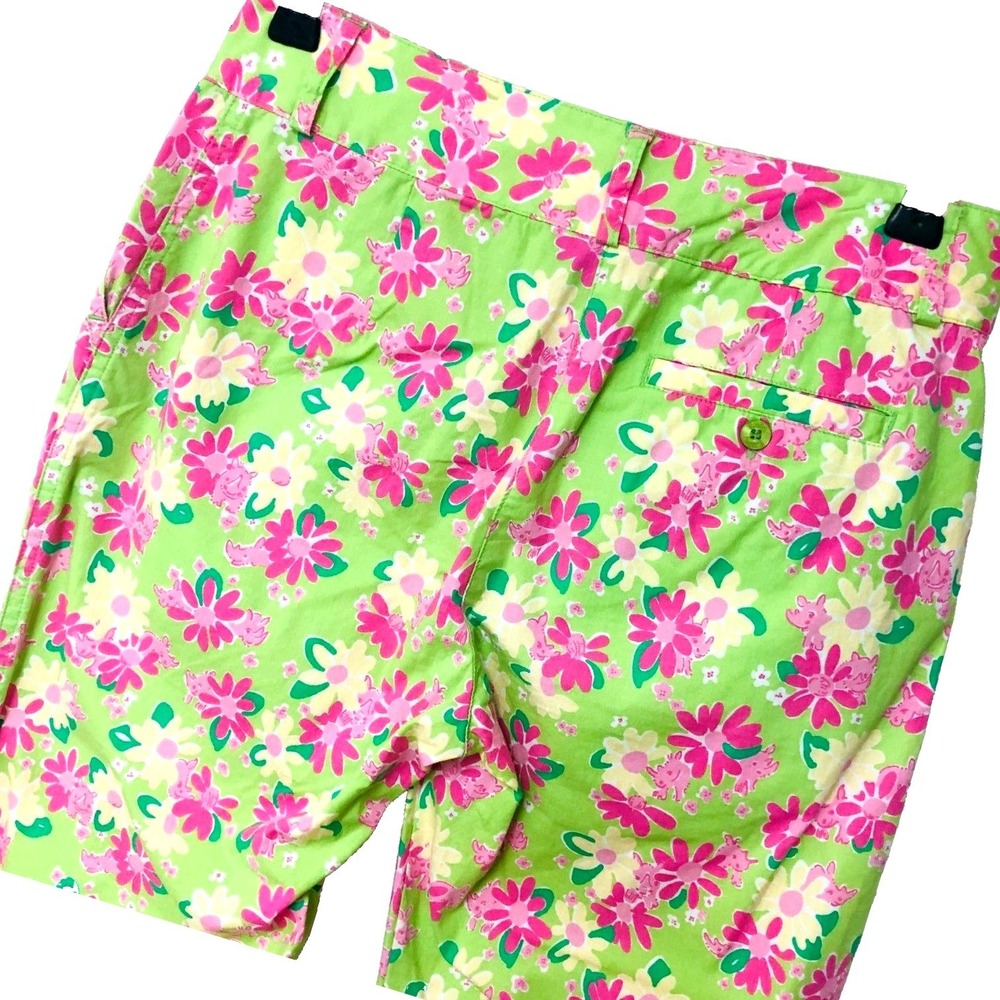 Y2K Lilly Pulitzer Crop Pants Pink Rhinoceros White‎ Label Preppy Womens 2 27x23